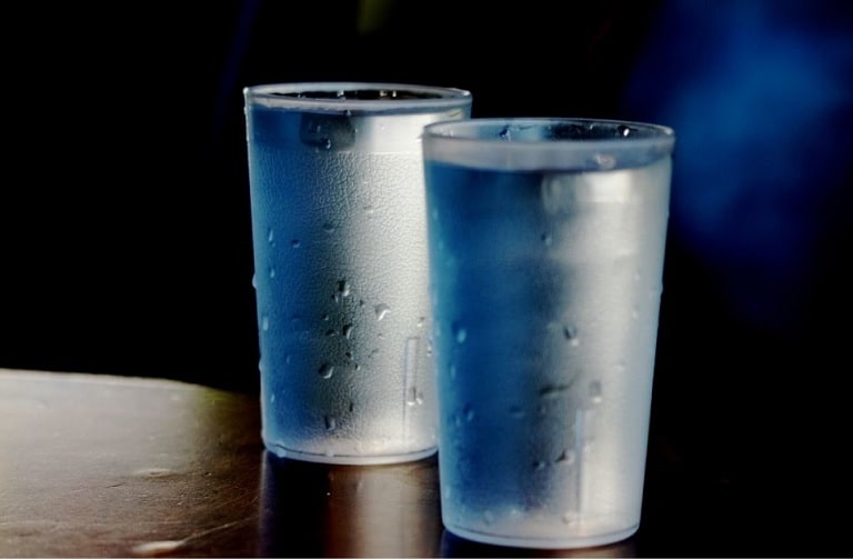 A pair of glasses of chilled water